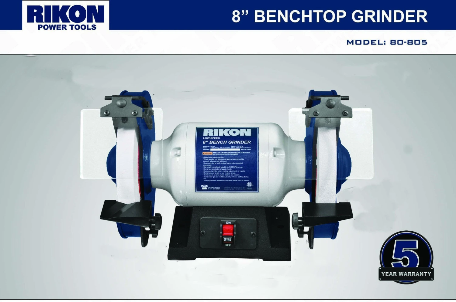 Rikon 8" Slow Speed (1750 rpm) Grinder 1/2 hp # 80-805 Rikon 8" Slow Speed (1750 Rpm) Grinder 1/2 Hp # 80-805 -Home Tools Store 80 805232342