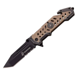 Marines Tanto Blade Desert Tan Knife Limited Edition - Black Blade 4.00" Edge 1/2 Serrated - Mtech USA #2SW