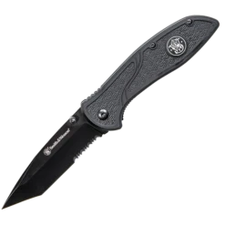 Smith & Wesson Tanto Linerlock Assisted Opening 3.5" Black Blade Stainless Steel Blue Handle