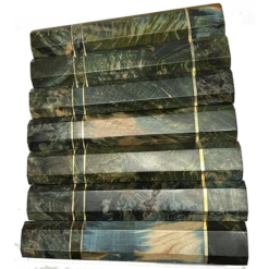 **Knife Scales - Hidden Tang Deluxe - 90% Finished Octagonal Handles - Stabilized And Dyed Wood With 3 Brass Inserts - Green & Aqua