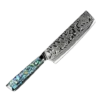 Awabi Nakiri Knife - Complete Knife With Abalone In Resin Handles And Mosaic Pin - AUS-10 Damascus Steel
